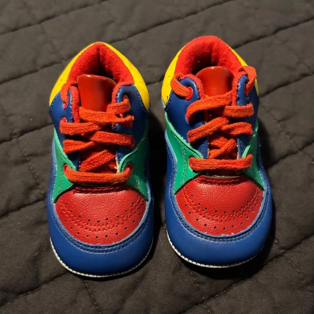 Vintage Infant Multi Color Soft Sole Sneakers Primary Blue Red Yellow Shoes